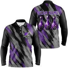 Load image into Gallery viewer, Black and purple camo Halloween Men Bowling Polo, Quarter zip shirt custom bowling Team jerseys NQS8202