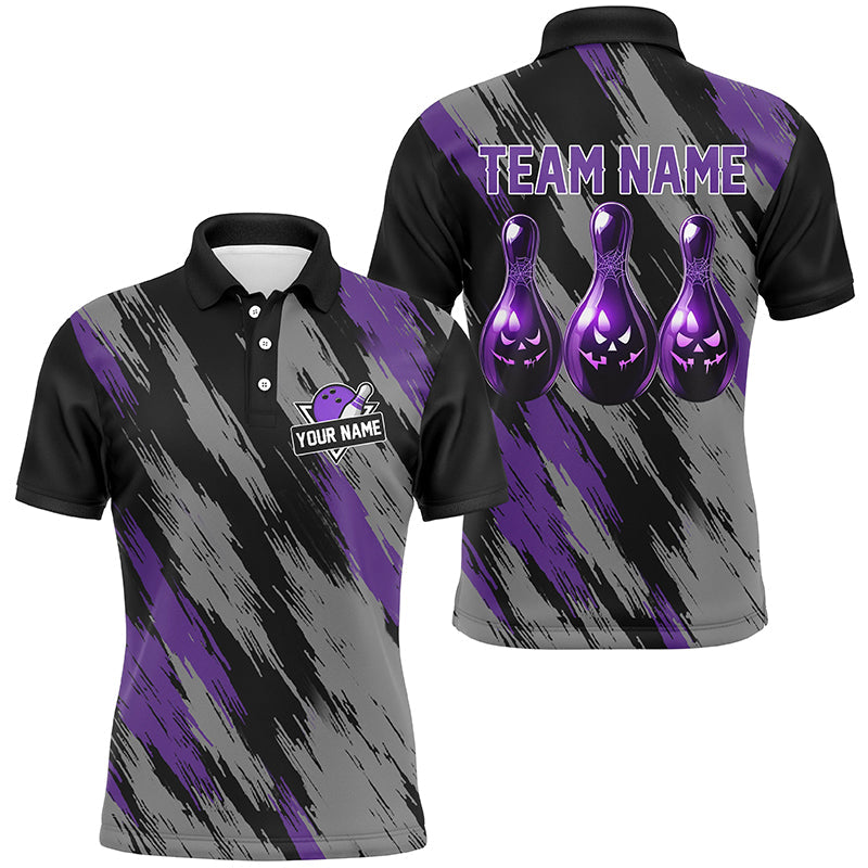 Black and purple camo Halloween Men Bowling Polo, Quarter zip shirt custom bowling Team jerseys NQS8202