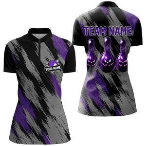 Black and purple camo Halloween Women Bowling Polo, Quarter zip shirt custom bowling Team jerseys NQS8202