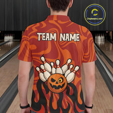 Load image into Gallery viewer, Orange camo flame Bowling polo, quarter zip shirts for men custom Halloween Bowling team jerseys NQS10395