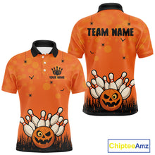 Load image into Gallery viewer, Custom Funny orange Bowling Team Shirt Halloween Polo &amp; Quarter-Zip Bowling Jersey for Men NQS10396