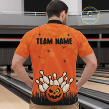Load image into Gallery viewer, Custom Funny orange Bowling Team Shirt Halloween Polo &amp; Quarter-Zip Bowling Jersey for Men NQS10396