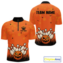 Load image into Gallery viewer, Custom Funny orange Bowling Team Shirt Halloween Polo &amp; Quarter-Zip Bowling Jersey for Men NQS10396