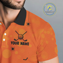 Load image into Gallery viewer, Custom Funny orange Golf skull Halloween Mens golf polo shirt, Personalized Halloween golf outfit NQS10397