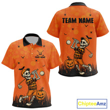Load image into Gallery viewer, Custom Funny orange Golf skull Halloween Kid golf polo shirt, Personalized Halloween golf outfit NQS10397