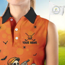 Load image into Gallery viewer, Custom Funny orange Golf skull Halloween Women Sleeveless Polos , Personalized Halloween golf outfit NQS10397