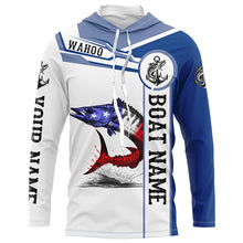 Load image into Gallery viewer, Wahoo Fishing American Flag Custom name and boat name performance Patriotic Long Sleeve Fishing Shirts NQS2338