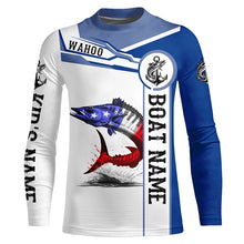 Load image into Gallery viewer, Wahoo Fishing American Flag Custom name and boat name performance Patriotic Long Sleeve Fishing Shirts NQS2338