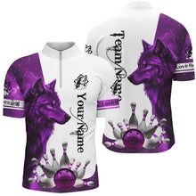 Load image into Gallery viewer, Purple Galaxy Wolf Bowling Polo, Quarter Zip Shirts For Men Custom Bowling Team League Jerseys NQS8644