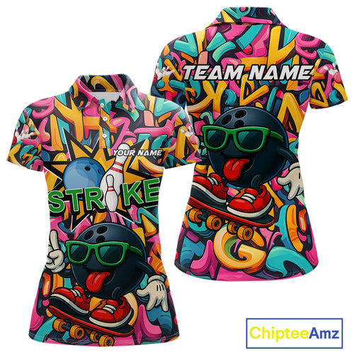 Funny colorful graffiti pattern Bowling Team Shirt For Women Custom Ladies Bowling Jersey NQS10823