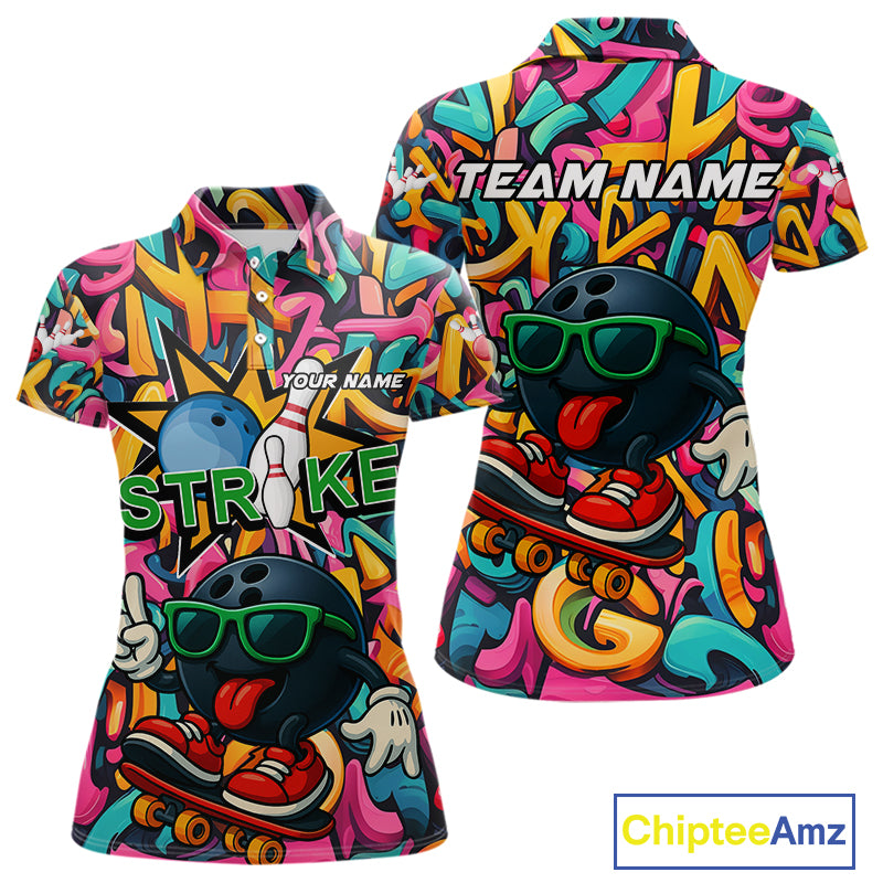 Funny colorful graffiti pattern Bowling Team Shirt For Women Custom Ladies Bowling Jersey NQS10823