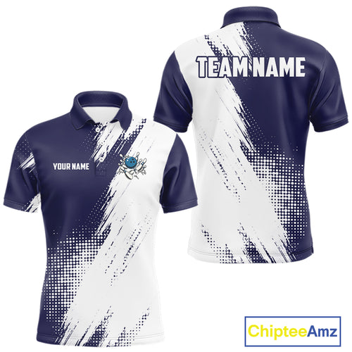 Custom Blue and White Strike Bowling Shirts Men Polo, Quarter Zip Bowling Team Jerseys Bowling League NQS10826