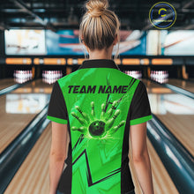 Load image into Gallery viewer, Personalized Green Lightning Thunder Bowling Polo, Quarter Zip Shirts For Women, Team Bowling Jersey NQS10832