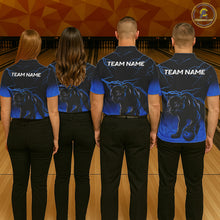 Load image into Gallery viewer, Black and Blue Lightning Thunder Panther Bowling Team Shirts For Men Custom Panther Bowling Jerseys NQS11205
