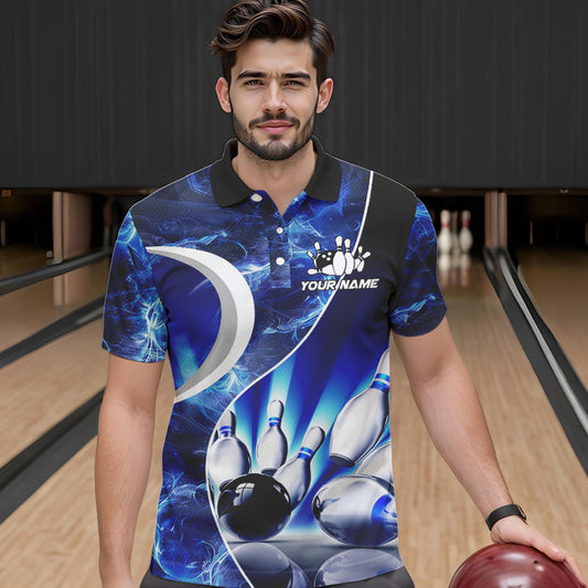 Blue Light pattern Bowling Polo, Quarter Zip shirts for men Custom Bowling Team League Jerseys NQS9340