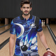 Load image into Gallery viewer, Blue Light pattern Bowling Polo, Quarter Zip shirts for men Custom Bowling Team League Jerseys NQS9340