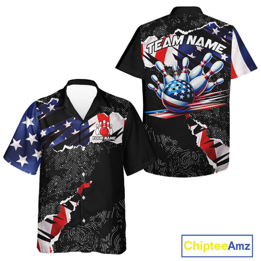 Custom button-up bowling shirts US Flag patriotic team bowling league shirts NQS11409