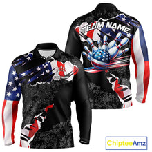 Load image into Gallery viewer, Custom bowling polo shirts, 1/4 zip shirts for men, US Flag patriotic team bowling league shirts NQS11409