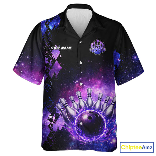 Purple Flame galaxy argyle Custom button-up bowling shirts, team bowling league jerseys NQS11410