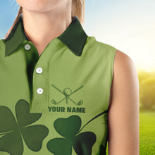Load image into Gallery viewer, Green shamrock Lucky Golf Sleeveless Polo Shirts For Women Custom St Patrick Day Team Golf Shirts NQS9470