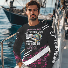 Load image into Gallery viewer, Move over boys let this girl show you how to fish Crappie fishing pink camo custom 3D fishing shirt NQS9471