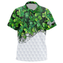 Load image into Gallery viewer, Kid golf polo shirts custom Green clover golf pattern white St Patrick Day golf attire for kid NQS9473