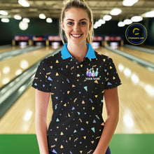 Load image into Gallery viewer, Hologram colors geometric pattern Black Bowling Shirts for Women Custom Team Bowling League Jersey NQS11607