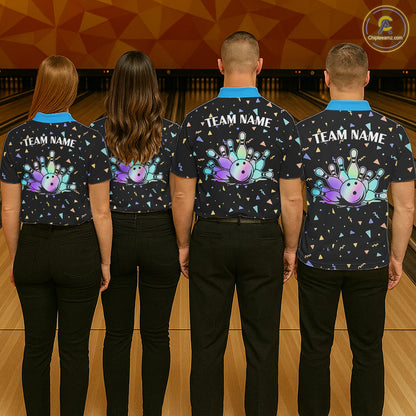 Hologram colors geometric pattern Black Bowling Shirts for Men Custom Team Bowling League Jersey NQS11607