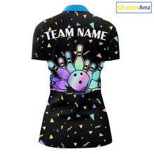 Load image into Gallery viewer, Hologram colors geometric pattern Black Bowling Shirts for Women Custom Team Bowling League Jersey NQS11607