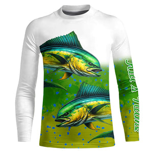 Mahi-mahi Fishing Customize Name Green Scales Long Sleeve Fishing Shirts, Personalized Fishing Gift NQS261