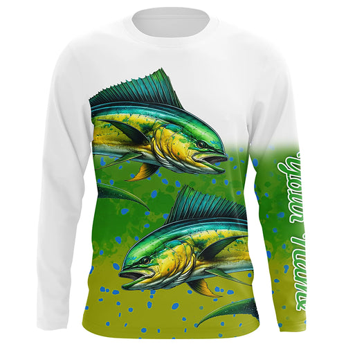 Mahi-mahi Fishing Customize Name Green Scales Long Sleeve Fishing Shirts, Personalized Fishing Gift NQS261