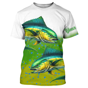 Mahi-mahi Fishing Customize Name Green Scales Long Sleeve Fishing Shirts, Personalized Fishing Gift NQS261