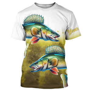 Walleye Fishing Yellow scales Customize Name 3D All Over Printed Shirts, Personalized Fishing Gifts NQS264