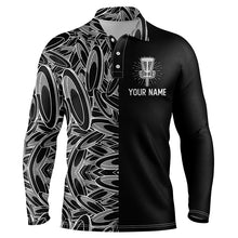 Load image into Gallery viewer, Disc golf pattern basket black Mens disc golf polo shirt, personalized disc golf gifts for mens NQS5679