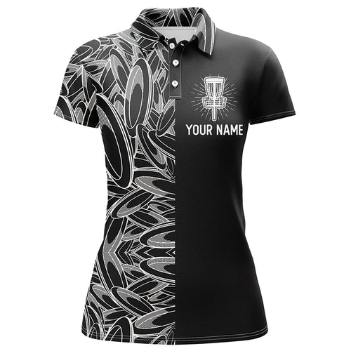 Disc golf pattern basket black Womens disc golf polo shirt, personalized disc golf gifts for ladies NQS5679