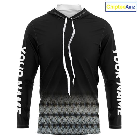 Striped Bass scales fishing Custom black long sleeve Fishing Shirt, Striper Fishing jerseys NQS10083