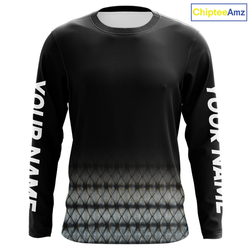 Striped Bass scales fishing Custom black long sleeve Fishing Shirt, Striper Fishing jerseys NQS10083
