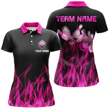 Load image into Gallery viewer, Black and Pink flame Womens bowling polo shirt Bowling Jerseys Personalized Bowling Team Shirts NQS5880