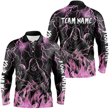 Load image into Gallery viewer, Pink lightning thunder Skull Flame Bowling Shirts For Men custom bowling team league jerseys NQS8008