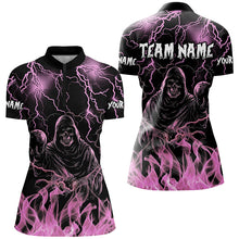 Load image into Gallery viewer, Pink lightning thunder Skull Flame Bowling Shirts For Women custom bowling team league jerseys NQS8008