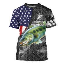 Load image into Gallery viewer, Largemouth Bass fishing American flag custom fishing shirts for men Performance Long Sleeve NQS3708