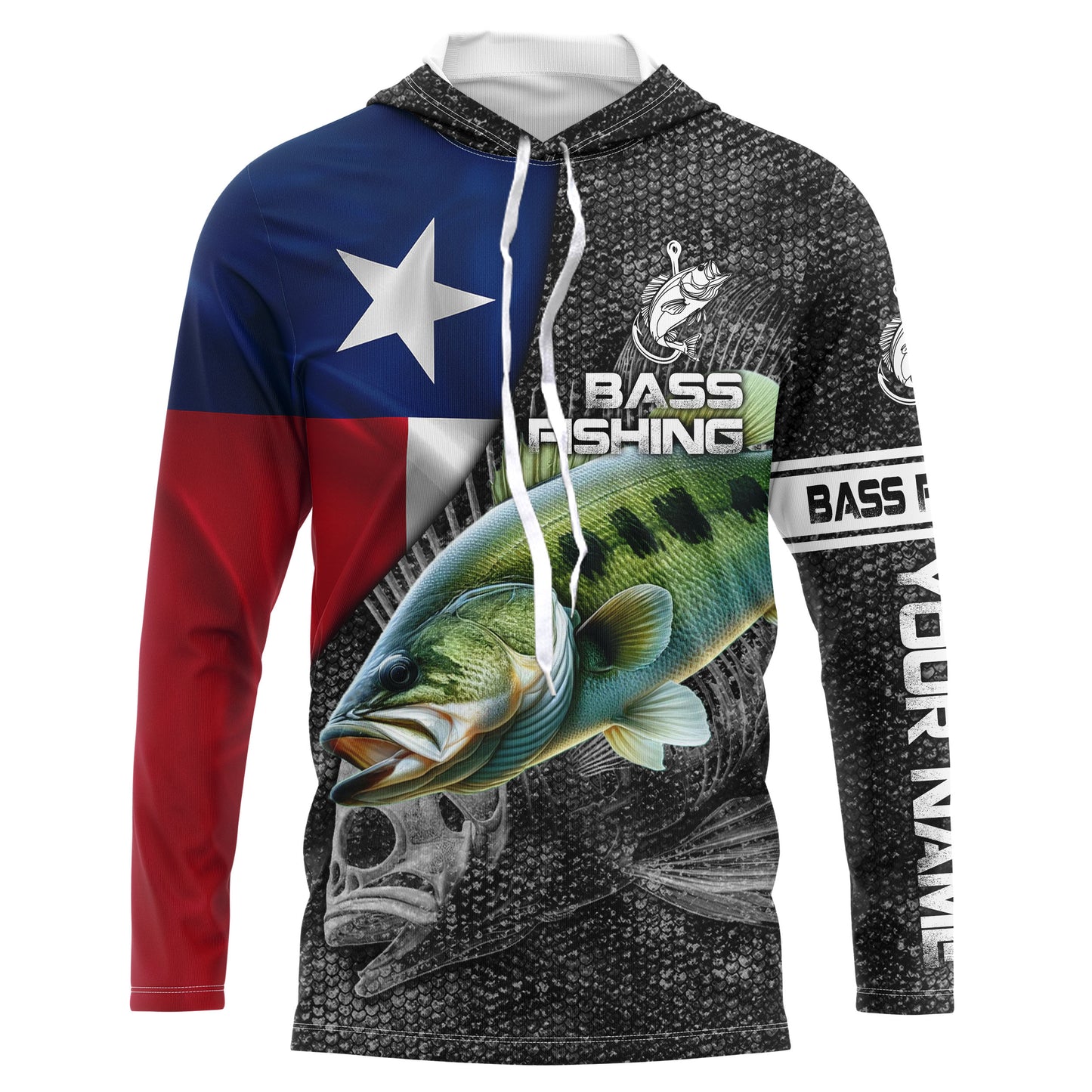 Largemouth Bass fishing Texas flag custom fishing shirts for men Performance Long Sleeve NQS3709
