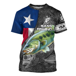 Largemouth Bass fishing Texas flag custom fishing shirts for men Performance Long Sleeve NQS3709