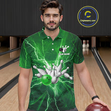 Load image into Gallery viewer, Men&#39;s Bowling Shirts Custom Green Lightning Thunder Bowling Team Jersey, gift for team Bowlers NQS10602