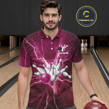 Load image into Gallery viewer, Men&#39;s Bowling Shirts Custom Pink Lightning Thunder Bowling Team Jersey, gift for team Bowlers NQS10603