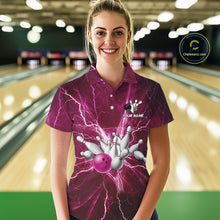 Load image into Gallery viewer, Women&#39;s Bowling Shirts Custom Pink Lightning Thunder Bowling Team Jersey, gift for team Bowlers NQS10603