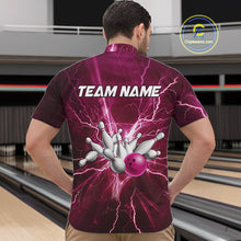 Load image into Gallery viewer, Men&#39;s Bowling Shirts Custom Pink Lightning Thunder Bowling Team Jersey, gift for team Bowlers NQS10603