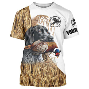 Pheasant Hunting With Dog GSP German Shorthaired Pointer Custom Name camouflage hunting Shirts NQS4078