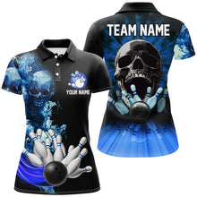 Load image into Gallery viewer, Blue Flame Skull Bowling Polo, Quarter Zip Shirts For Women Custom Bowling Team League Jerseys outfits NQS8654