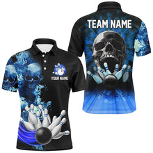 Load image into Gallery viewer, Blue Flame Skull Bowling Polo, Quarter Zip Shirts For Men Custom Bowling Team League Jerseys outfits NQS8654